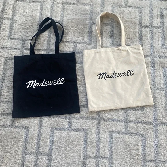 2 MadeWell Bien Fait black & white canvas tote bags - Picture 2 of 9